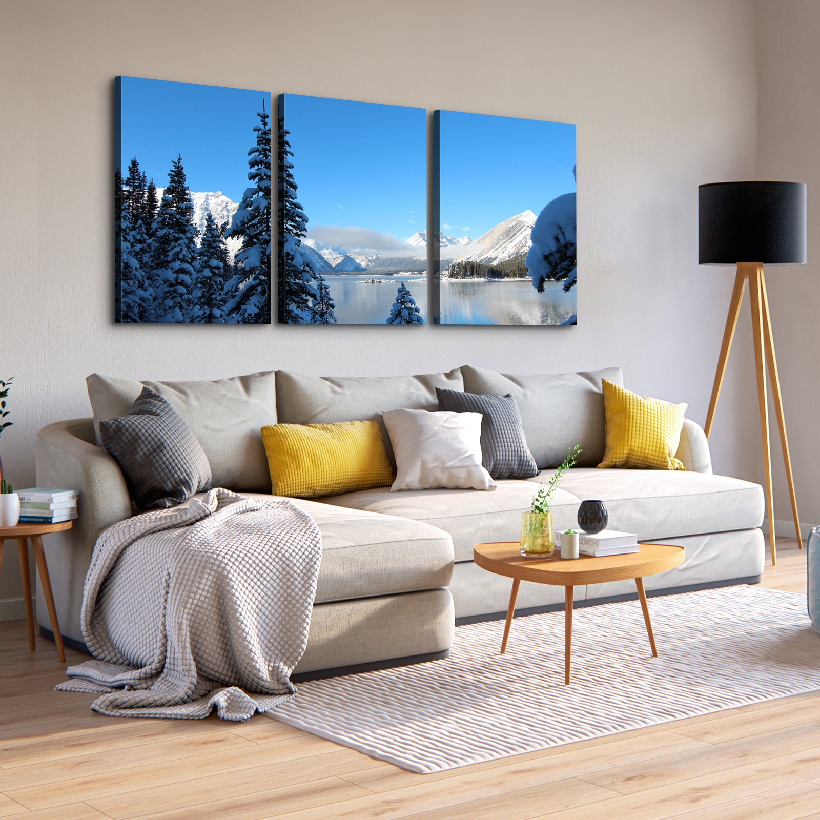 3 Panels Framed Winter Landscape Canvas Wall Art Decor,3 Pieces Mordern Canvas Decoration Painting For Office,Dining Room,Living Room, Bedroom Decor Ready To Hang Rectangle Framed Multicolor Oversized 41In Canvas Nature Scenes