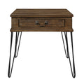 Rustic Oak And Black Finish Classic End Table With Drawer Metal Legs Solid Wood Living Room Furniture 1Pc Side Table Oak Primary Living Space Classic,Rustic,Traditional Rubberwood Drawers Coffee & End Tables Square Solid Wood Hairpin