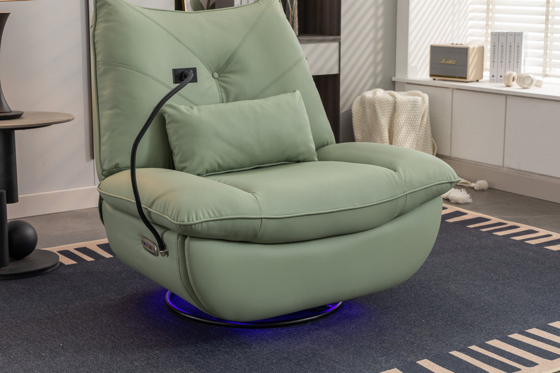 270 Swivel Glider Recliner Chair, Power Recliner Rocking Chair, Usb Port Charge For Nursery Chair With Atmosphere Lamp For Living Room Bedroom Apartment Green Faux Leather