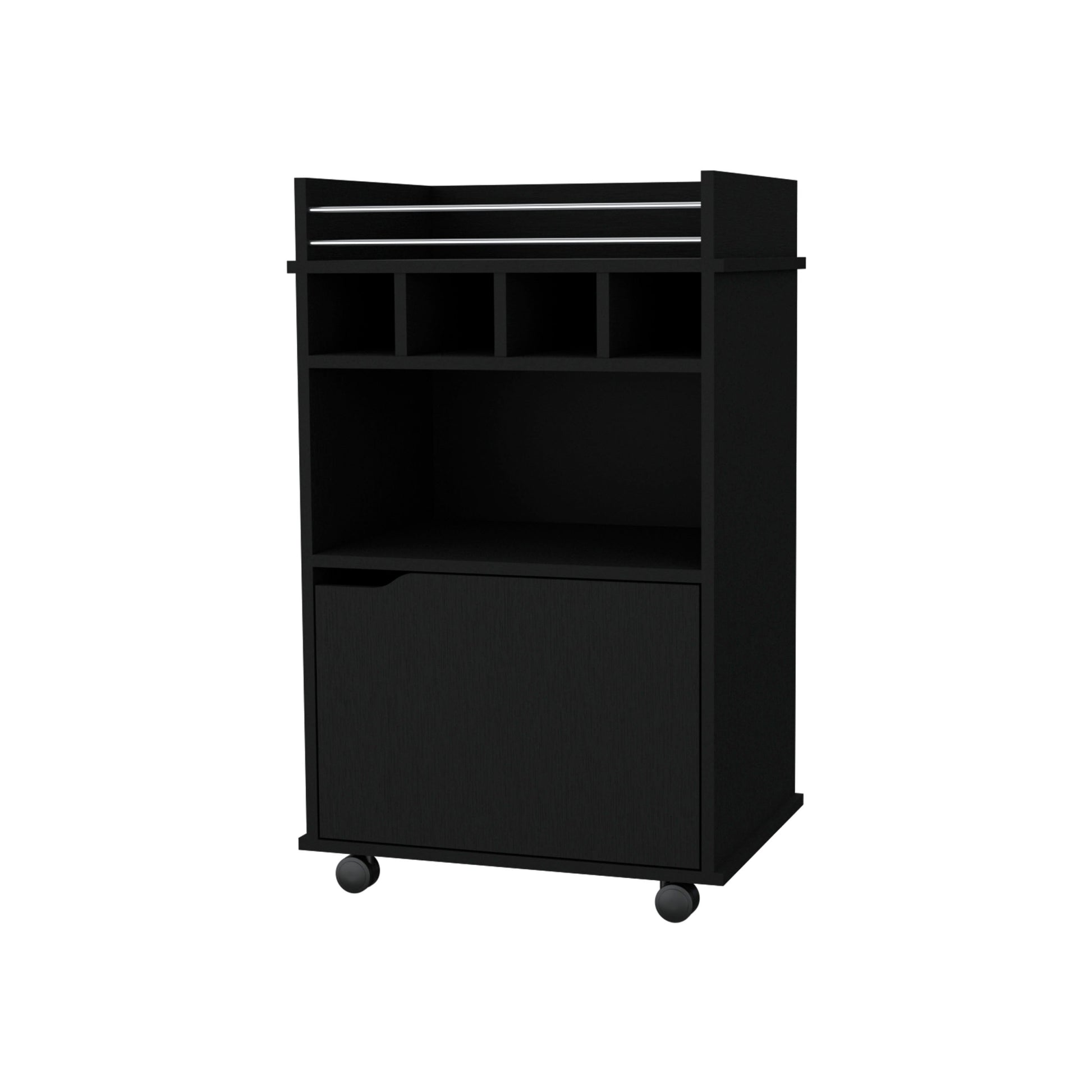 Black 1 Door Bar Cart Black Dining Room Rectangular Kitchen Carts Wood Small Less Than 40In