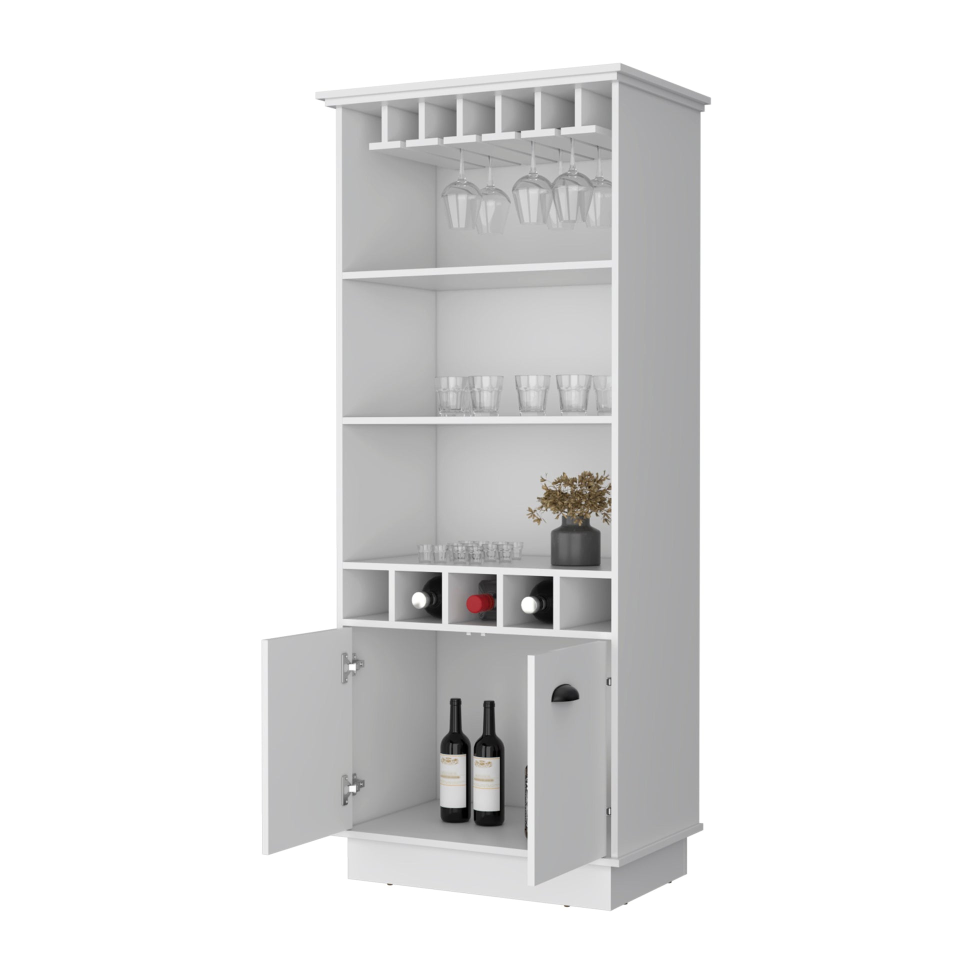 Claire White Glassware Rack Bar Cabinet Freestanding 3 4 Shelves White White Primary Living Space Shelves Included Wood