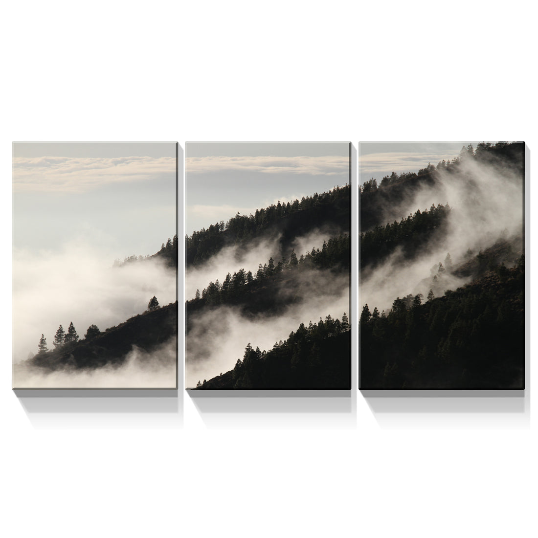 3 Panels Framed Misty Forest Forest Canvas Wall Art Decor,3 Pieces Mordern Canvas Decoration Painting For Office,Dining Room,Living Room, Bedroom Decor Ready To Hang 1218In Thickness 1.5Inch Rectangle Framed Multicolor Oversized 41In Canvas Nature Scenes