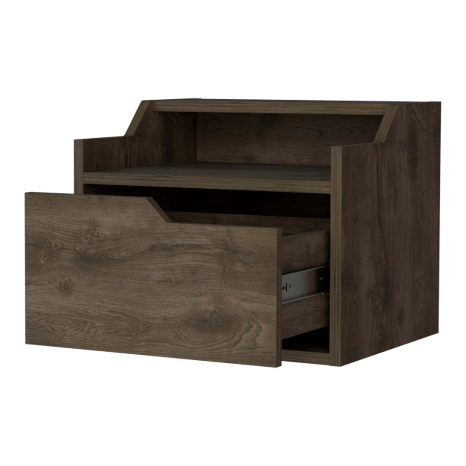 Dark Brown Dual Shelf Display Floating Nightstand Dark Brown Brown 1 Drawer Bedroom Floating Easy Assembly Wood