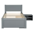 Twin Size Platform Bed With Drawer And Two Shelves, Gray Expected Arrival Time: 10.28 Twin Antique Gray Mdf Lvl