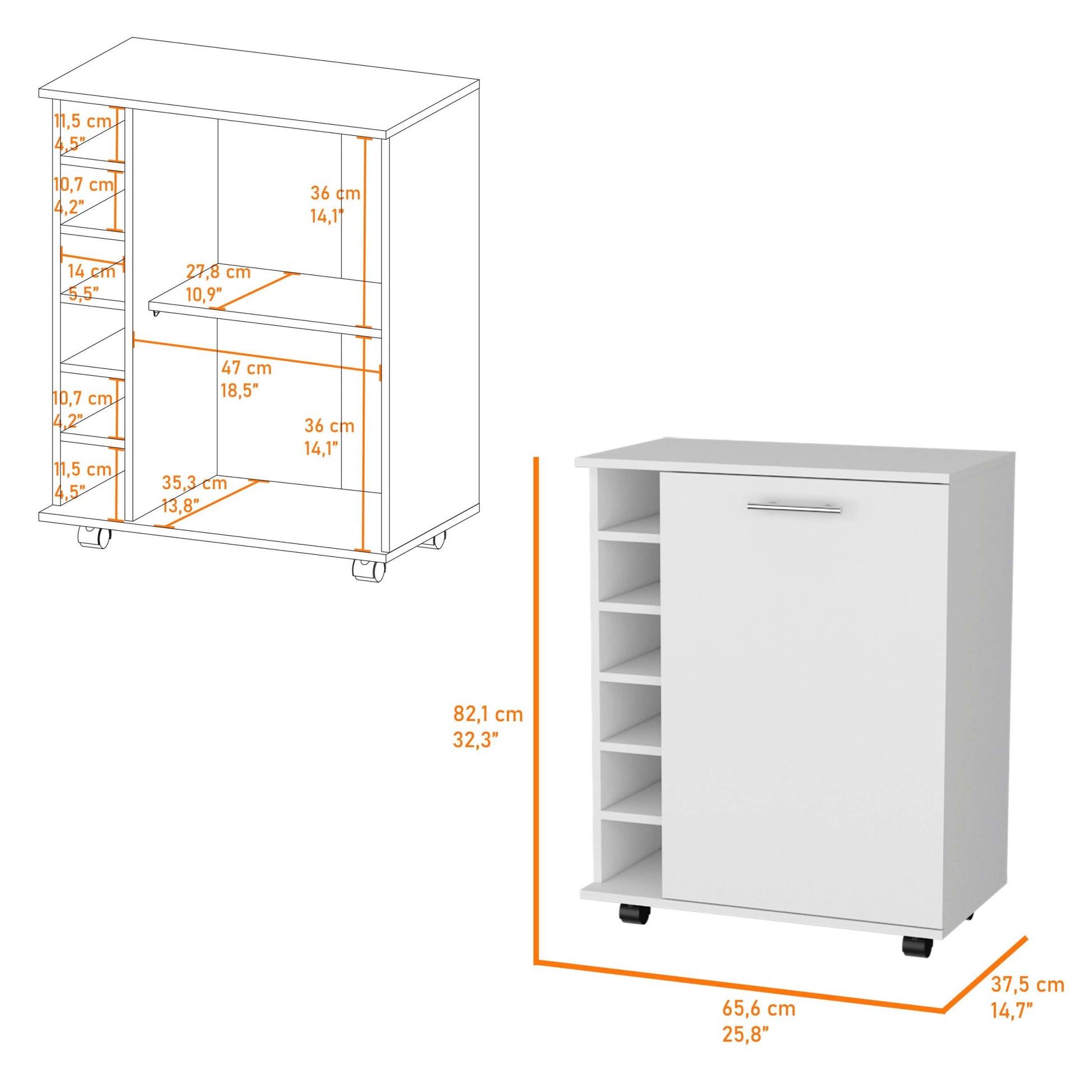 White 6 Bottle Rack Bar Cart White White Primary Living Space Rectangular Kitchen Carts Wood Small Less Than 40In