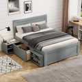 Twin Size Platform Bed With Drawer And Two Shelves, Gray Expected Arrival Time: 10.28 Twin Antique Gray Mdf Lvl