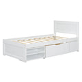 Twin Size Platform Bed With Drawer And Two Shelves, White Twin Antique White Mdf Lvl