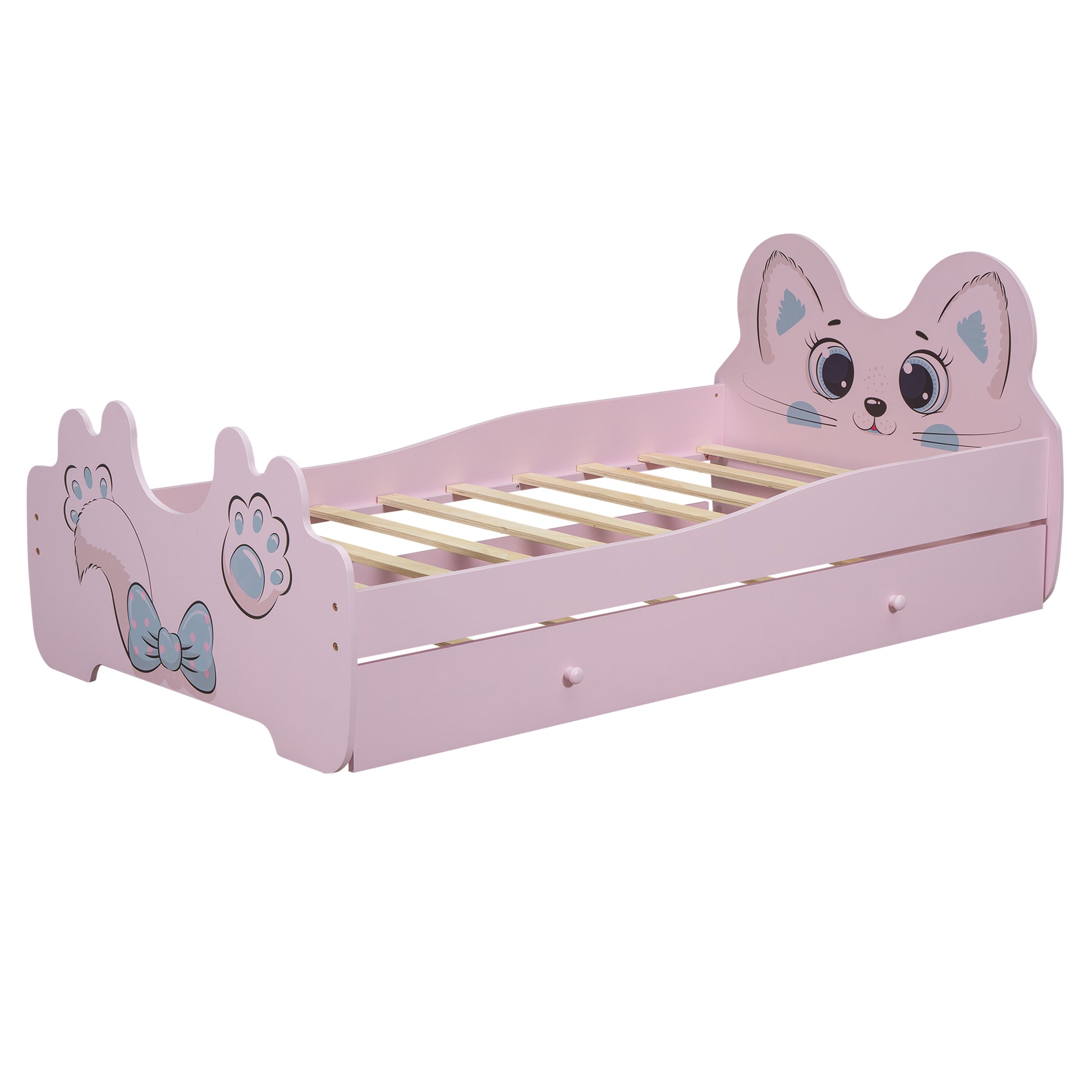 Cartoon Twin Size Platform Bed With Trundle, Pink Twin Pink Blue Mdf Lvl