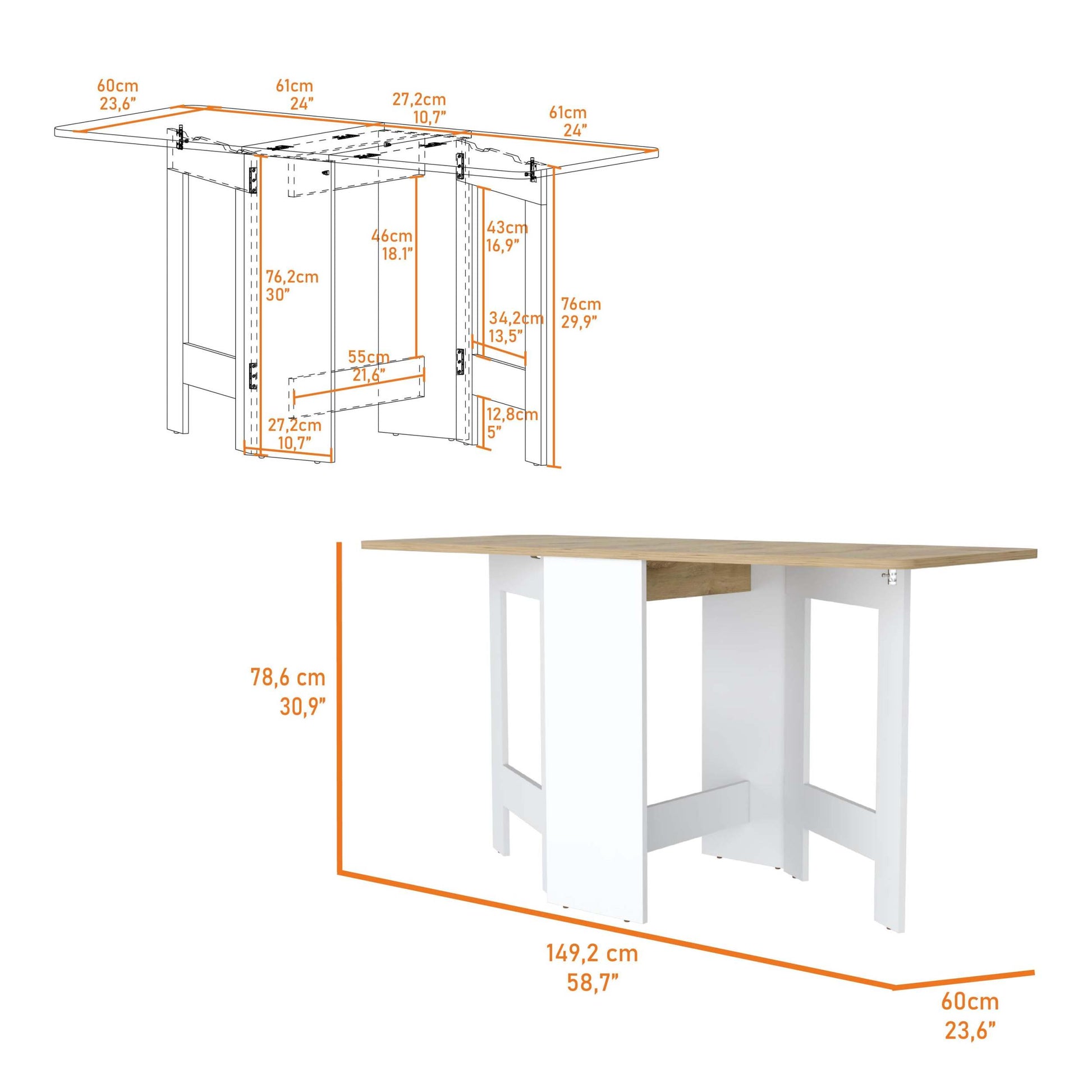 Cole White And Macadamia Folding Dining Table Brown White Folding Dining Room Rectangular Kitchen & Dining Tables Rectangular Wood