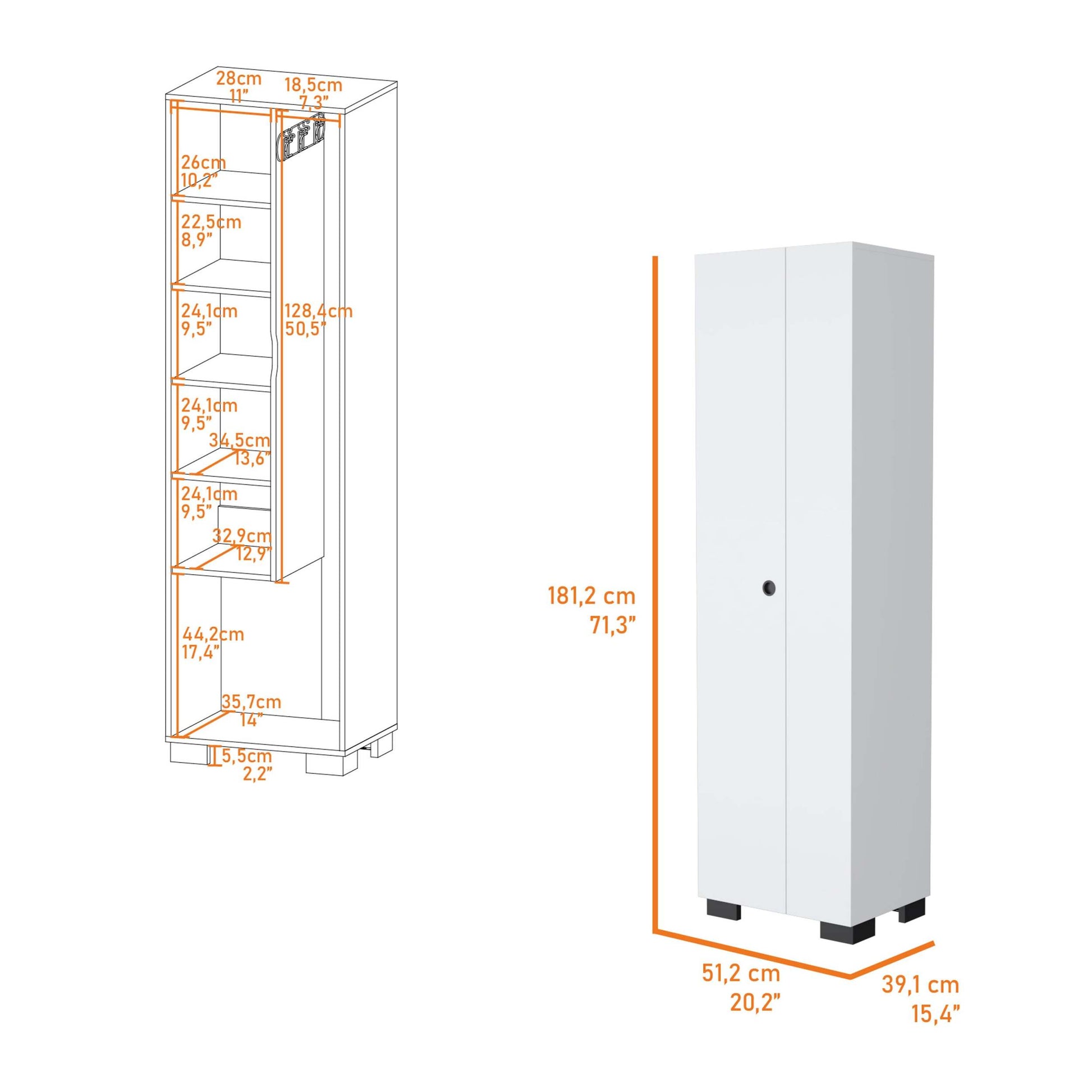 White Storage Shelves Broom Cabinet Standard 5 Or More Shelves White White Primary Living Space Shelves Included Wood