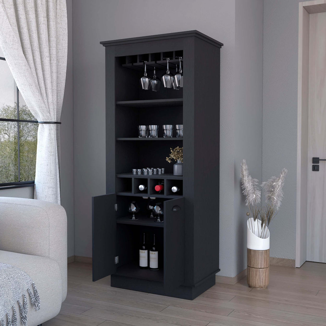 Tyler Black 4 Built In Wine Rack Bar Cabinet 3 4 Shelves Black Primary Living Space Shelves Included Wood