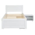 Twin Size Platform Bed With Drawer And Two Shelves, White Twin Antique White Mdf Lvl