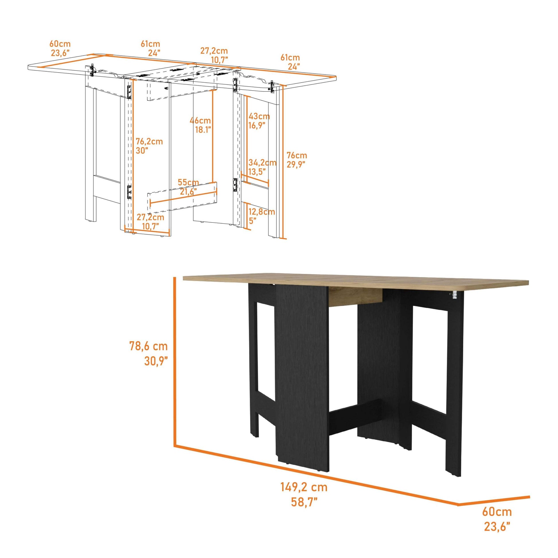 Cole Black And Macadamia Folding Dining Table Black Brown Folding Dining Room Rectangular Kitchen & Dining Tables Rectangular Wood
