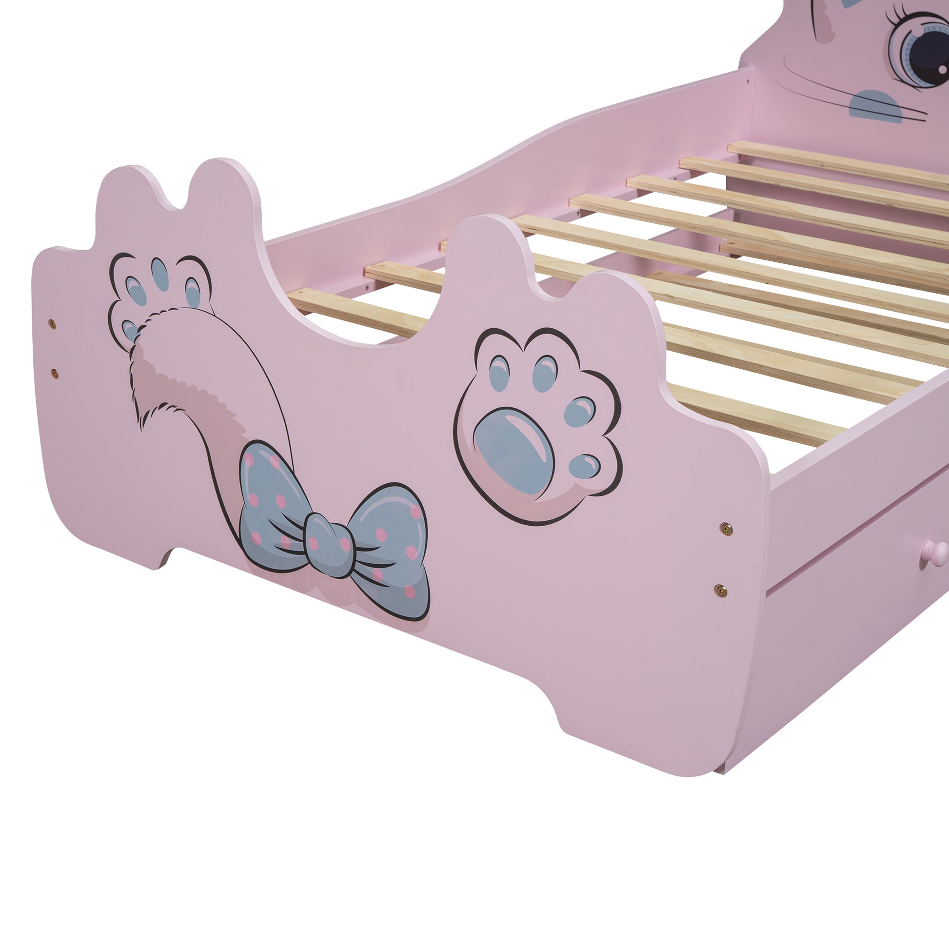 Cartoon Twin Size Platform Bed With Trundle, Pink Twin Pink Blue Mdf Lvl