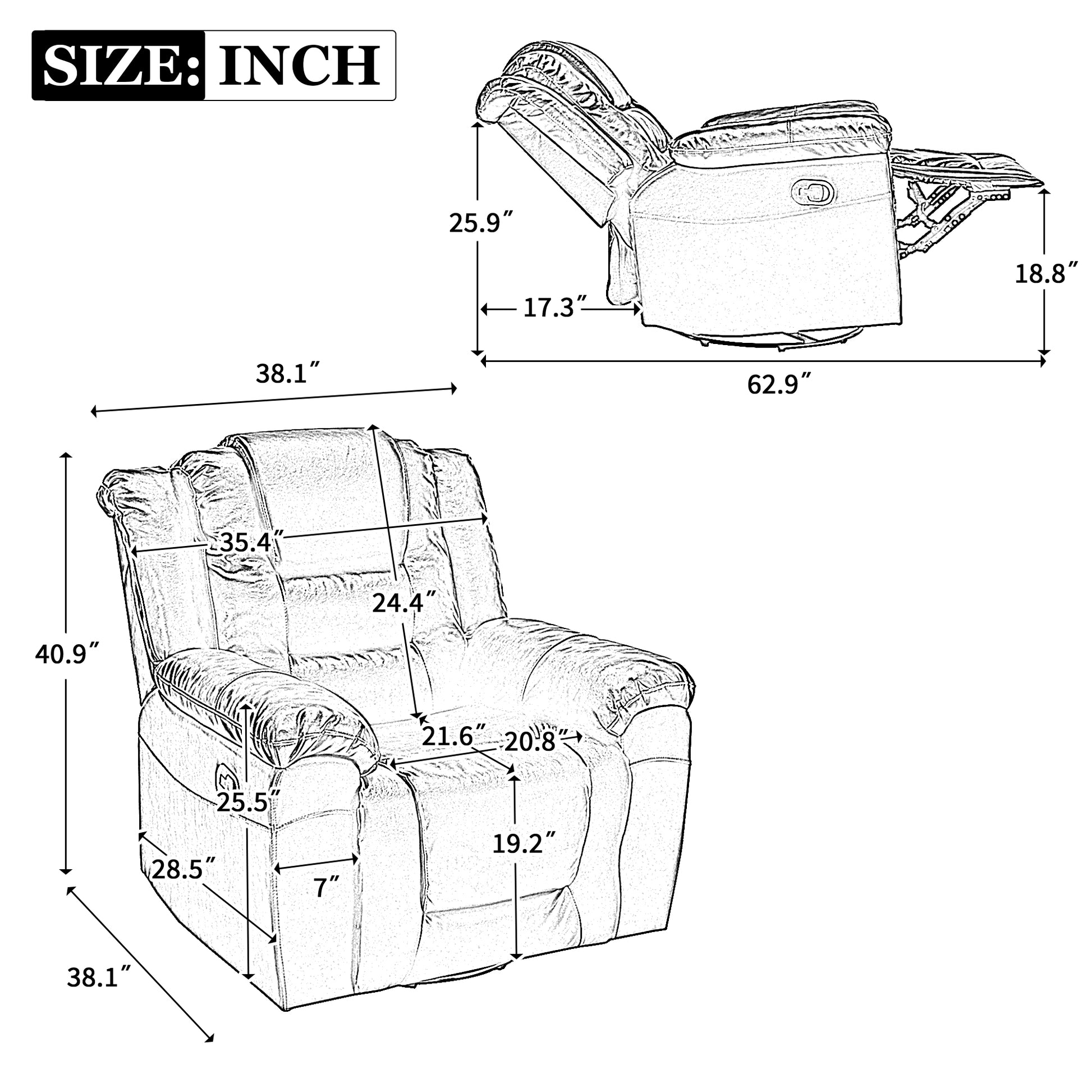 Home Theater Recliner Set Manual Recliner Chair With Wide Armrest, Two Built In Cup Holders For Living Room,Bedroom, Grey Grey Foam Pu