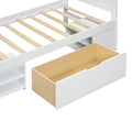 Twin Size Platform Bed With Drawer And Two Shelves, White Twin Antique White Mdf Lvl