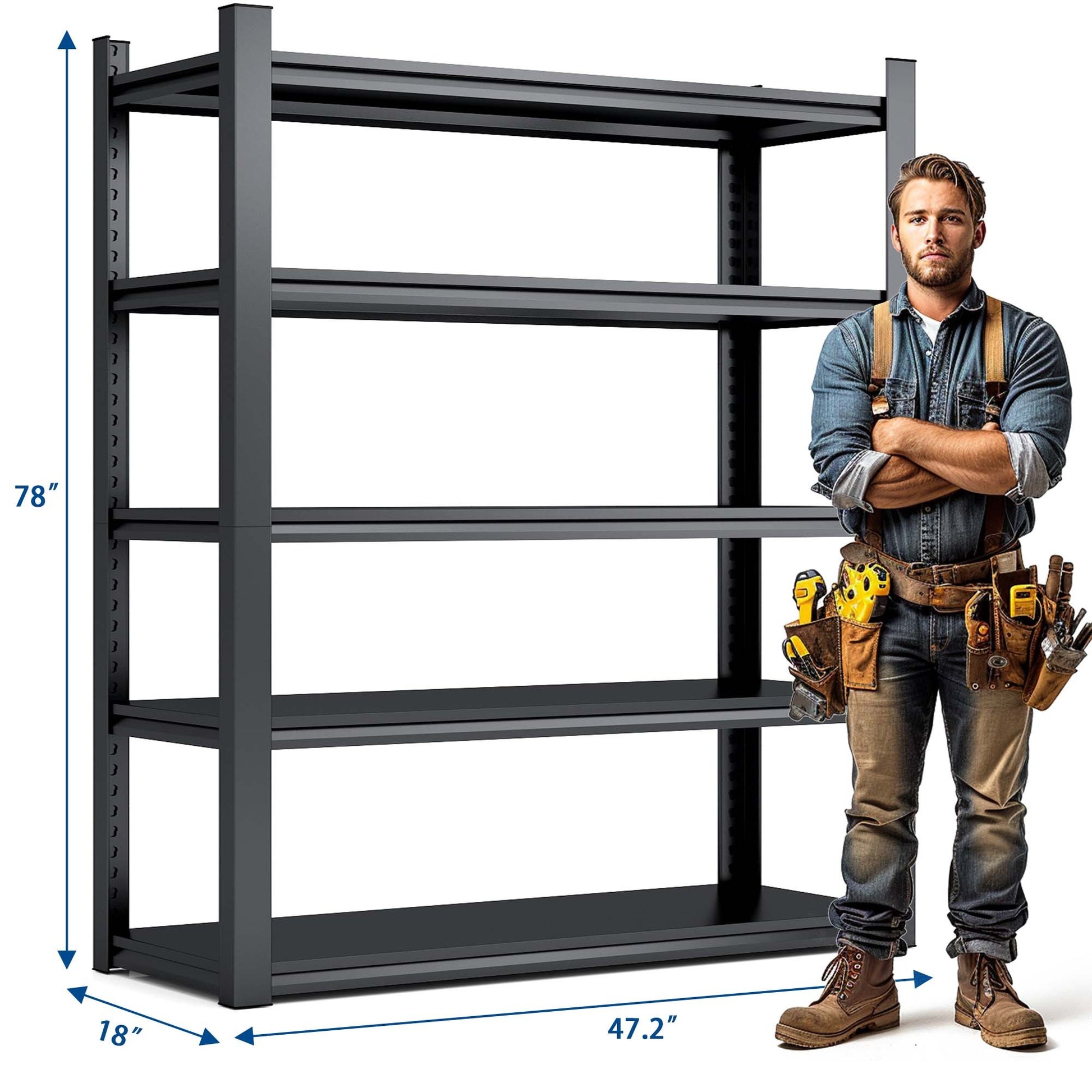 78"H 5 Tier Metal Shelves For Storage Garage Shelving 2000Lbs Heavy Duty Storage Shelves Adjustable Garage Shelf Industrial Shelving Unit Storage Utility Rack,47.2"W*18"D*78"H,Black 5 Black Gray Standard Vertical Kitchen Open Back Metal Modern Adjustable