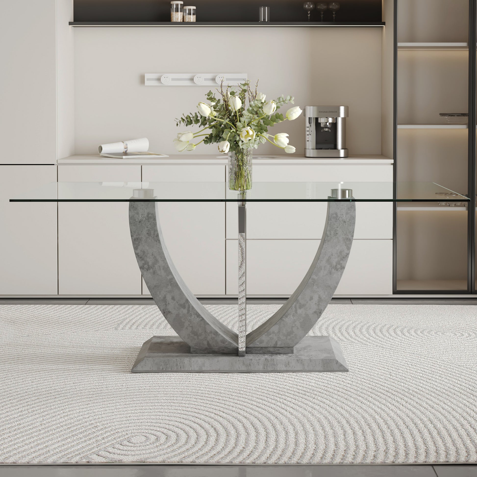 Large Modern Simple Rectangular Glass Table, Which Can Accommodate 6 8 People, Equipped With 0.39 Inch Tempered Glass Table Top And Large Mdf Table Legs,Used For Kitchen, Dining Room, Living Roomf 907 Transparent Glass
