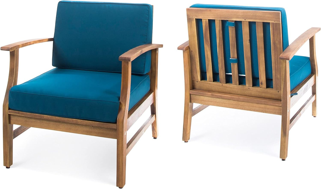 Perla Club Chairs Set Of 2, Blue Blue Acacia Wood