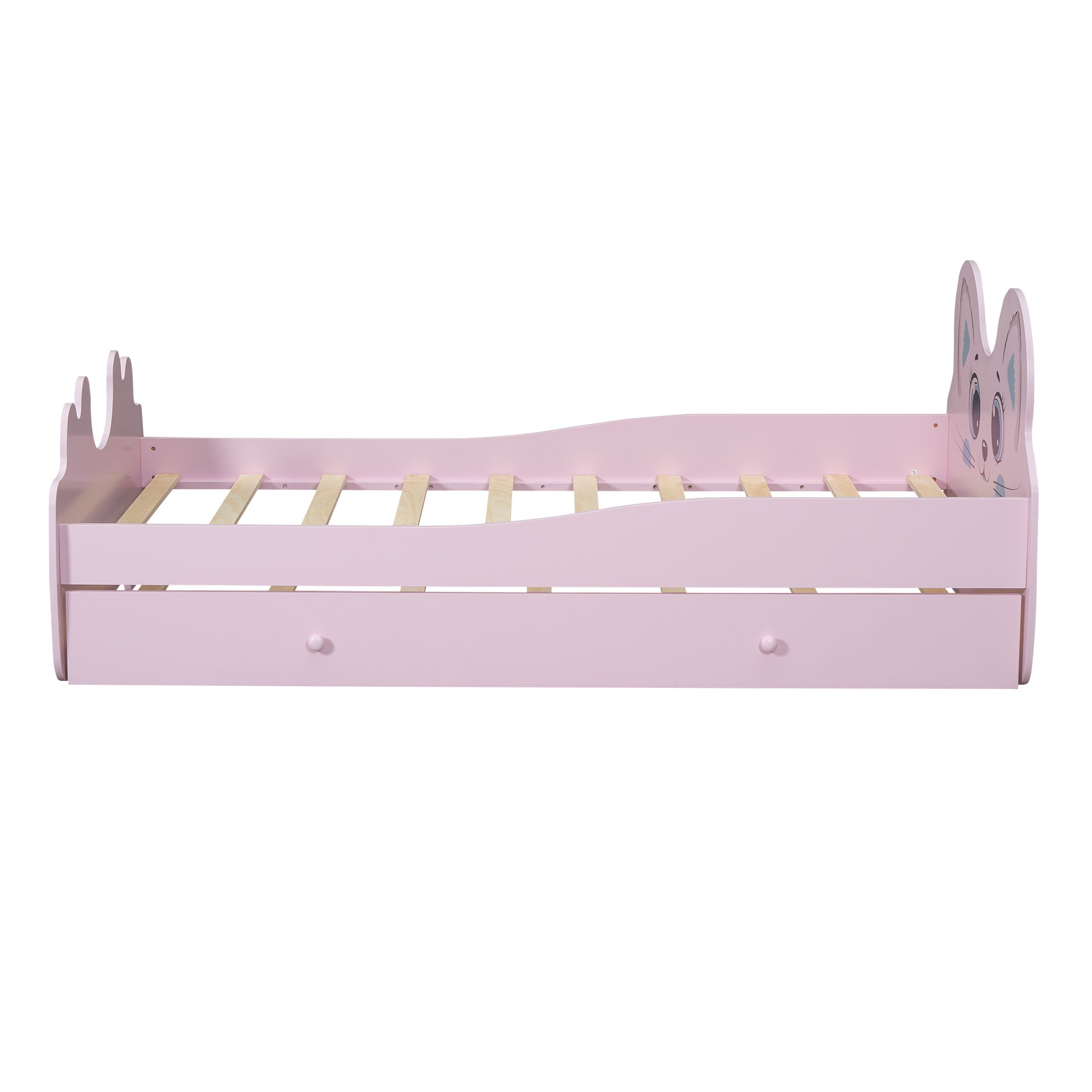 Cartoon Twin Size Platform Bed With Trundle, Pink Twin Pink Blue Mdf Lvl