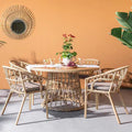 Outdoor Dining Set Of 5, Simple Bamboo Dinning Tablepe Ratten Round Table 110Cm Plastic Wood Top, Bamboo Looking Ratten Base, 4 Dinning Chairs With Cushion, Stackable Antique Brown Bamboo