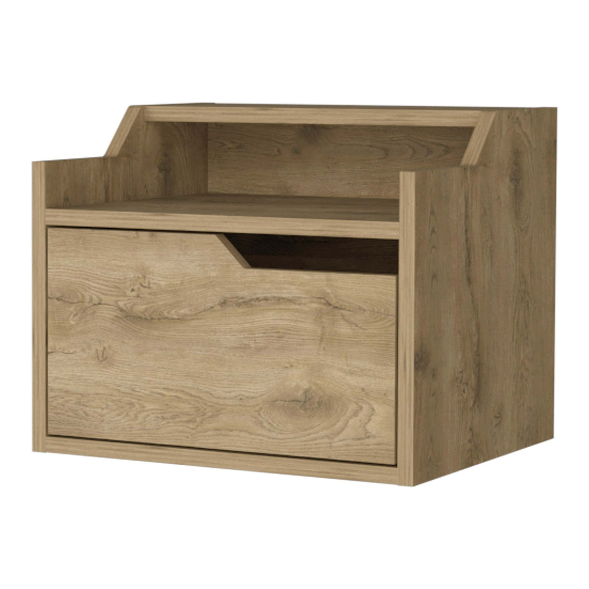 Macadamia Dual Shelf Display Nightstand Natural 1 Drawer Bedroom Floating Easy Assembly Wood