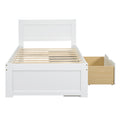 Twin Size Platform Bed With Drawer And Two Shelves, White Twin Antique White Mdf Lvl