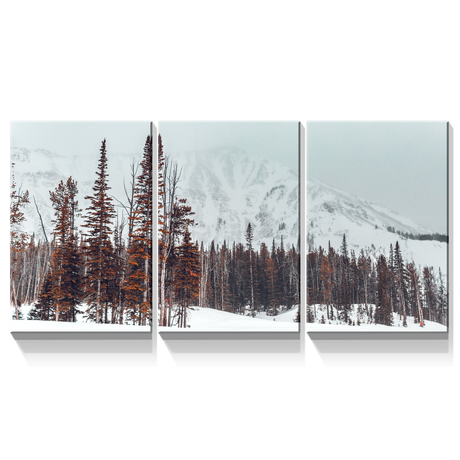 3 Panels Framed Winter Forest Canvas Wall Art Decor,3 Pieces Mordern Canvas Decoration Painting For Office,Dining Room,Living Room, Bedroom Decor Ready To Hang Rectangle Framed Multicolor Oversized 41In Canvas Nature Scenes