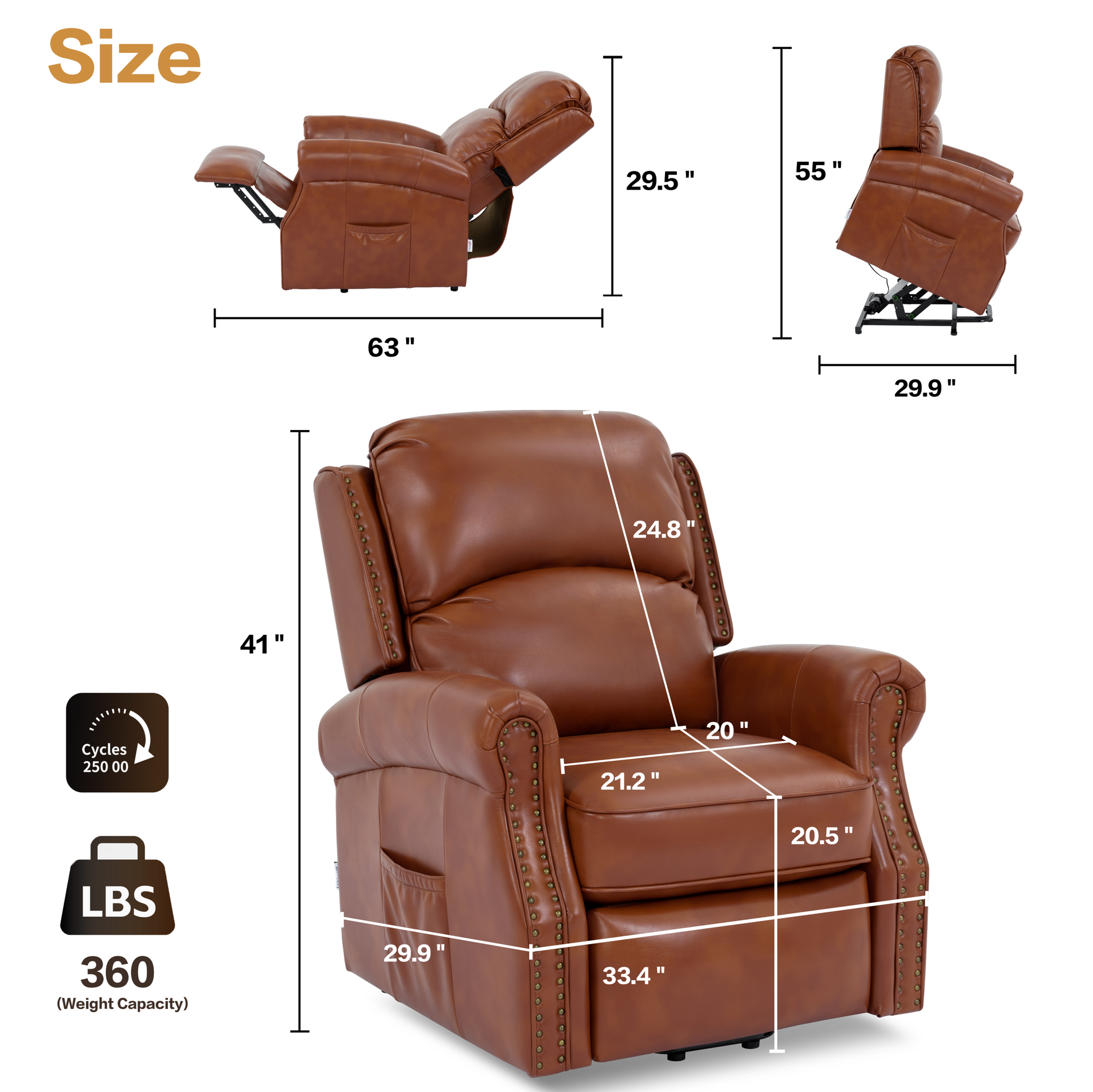 Lift Recliner Chair, Electric Power Lift Recliner Chair For Elderly, Caramel Caramel Faux Leather Power Remote Wood Primary Living Space Soft American Traditional Metal & Wood