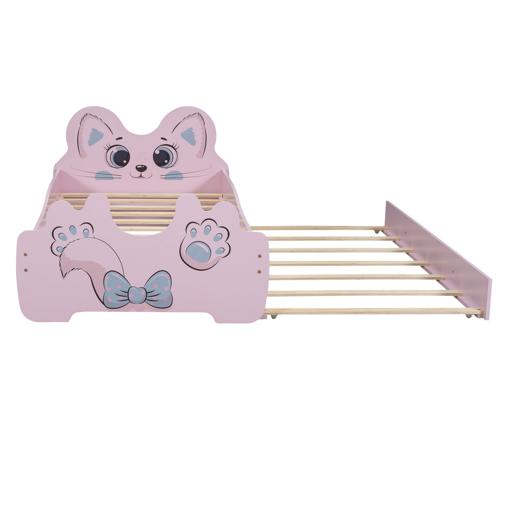 Cartoon Twin Size Platform Bed With Trundle, Pink Twin Pink Blue Mdf Lvl