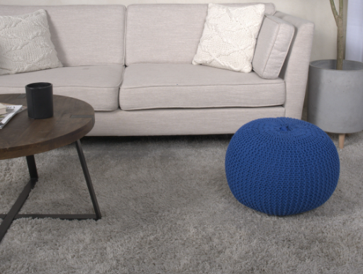 Bordeaux Knitted Cotton Round Pouf, Navy Blue Navy Blue Cotton