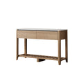 47 Inch Modern Farmhouse Double Drawers Console Table For Living Room Or Entryway, Wood And White Marble Texture Natural Wood Wash Particle Board