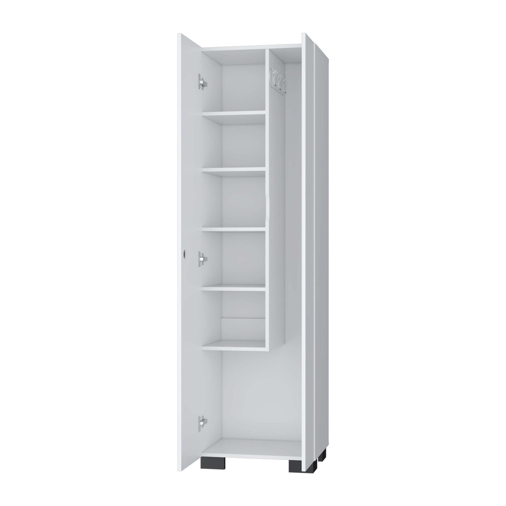 White Storage Shelves Broom Cabinet Standard 5 Or More Shelves White White Primary Living Space Shelves Included Wood