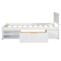 Twin Size Platform Bed With Drawer And Two Shelves, White Twin Antique White Mdf Lvl