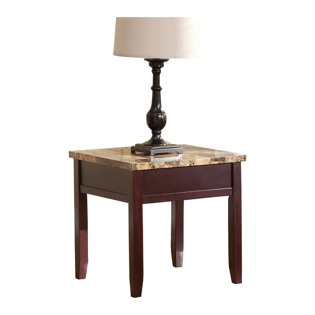 Dark Cherry Finish Faux Marble Top End Table Contemporary Wooden Living Room Furniture 1Pc Side Table Cherry Primary Living Space Casual,Contemporary Square Coffee & End Tables Wood