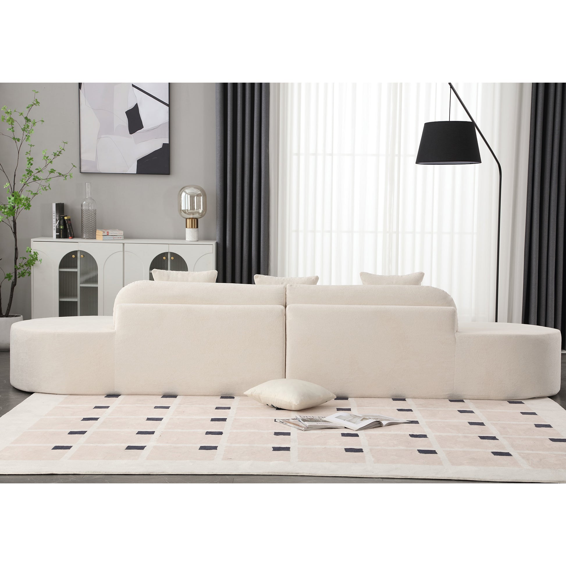Arrived Modern Curved Combination Sofa, Terrycloth Fabric Sofa, Minimalist Sofa In Living Room, Apartment, No Assembly Required, Three Pillows,Beige Beige Primary Living Space Medium Soft Polyester 4 Seat