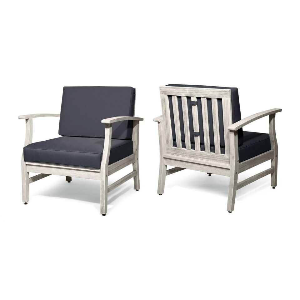 Perla Club Chairs Set Of 2, Light Grey Dark Gray Acacia Wood