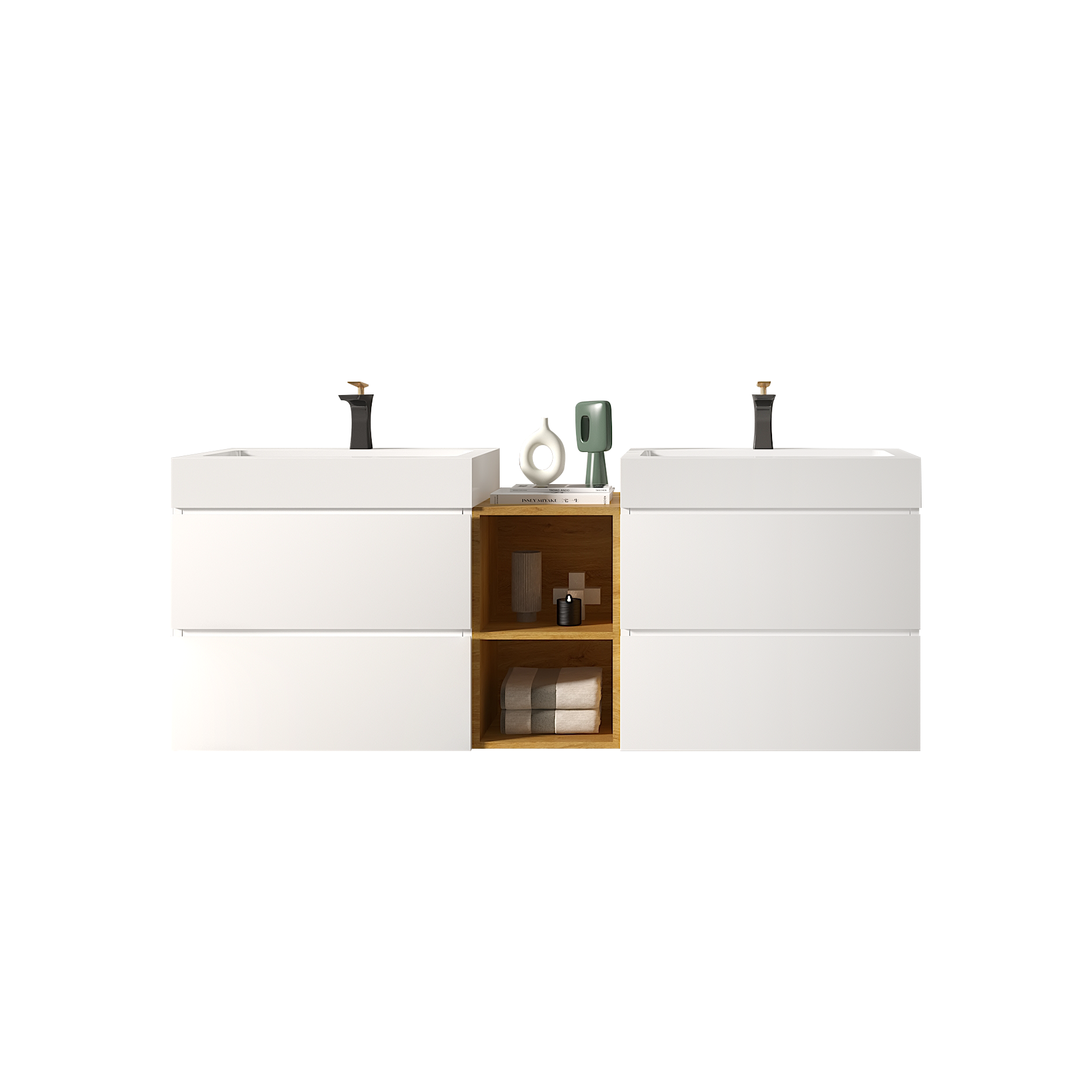 U062 Alice60W 201 Alice 60" White Bathroom Vanity With Double Sinks And Open Shelf, Modern Wall Mounted Floating Bathroom Vanity, One Piece Sink Basin Without Drain And Faucet White Bathroom Modern Mdf Mdf