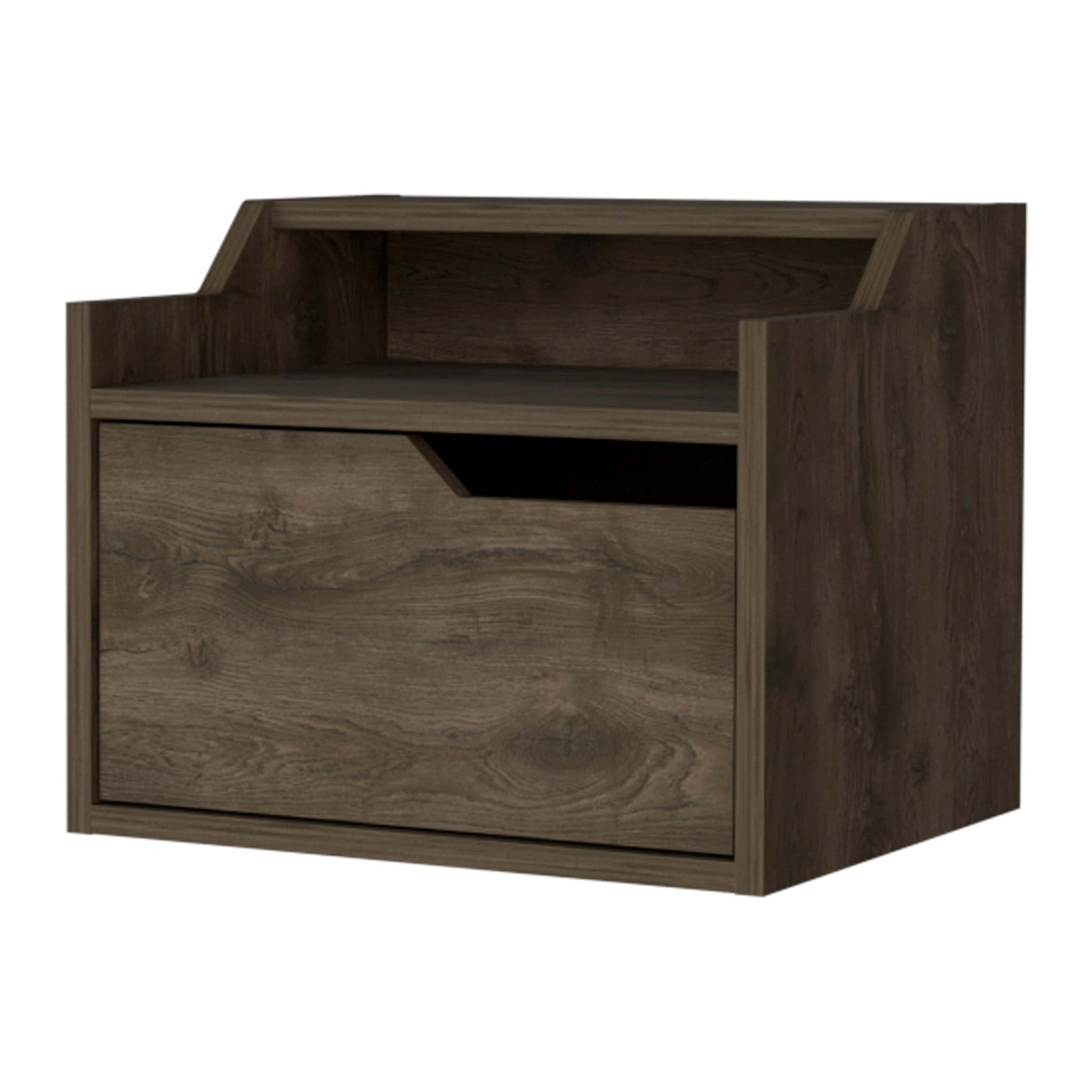 Dark Brown Dual Shelf Display Floating Nightstand Dark Brown Brown 1 Drawer Bedroom Floating Easy Assembly Wood