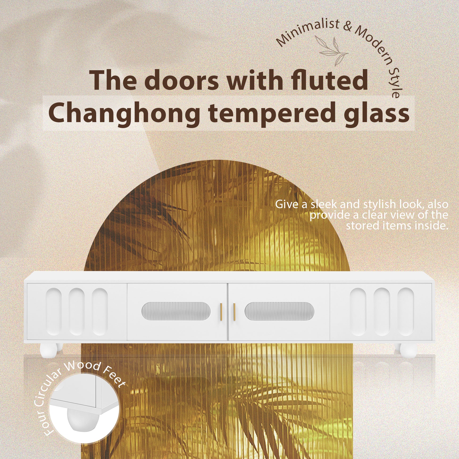 Modern Tv Stand For Tvs Up To 80 Inches, Entertainment Center With Glass Door, 2 Drawers And Cabinets, Wood Tv Storage Cabinet With Solid Wood Legs And Metal Handles For Living Room White Mdf