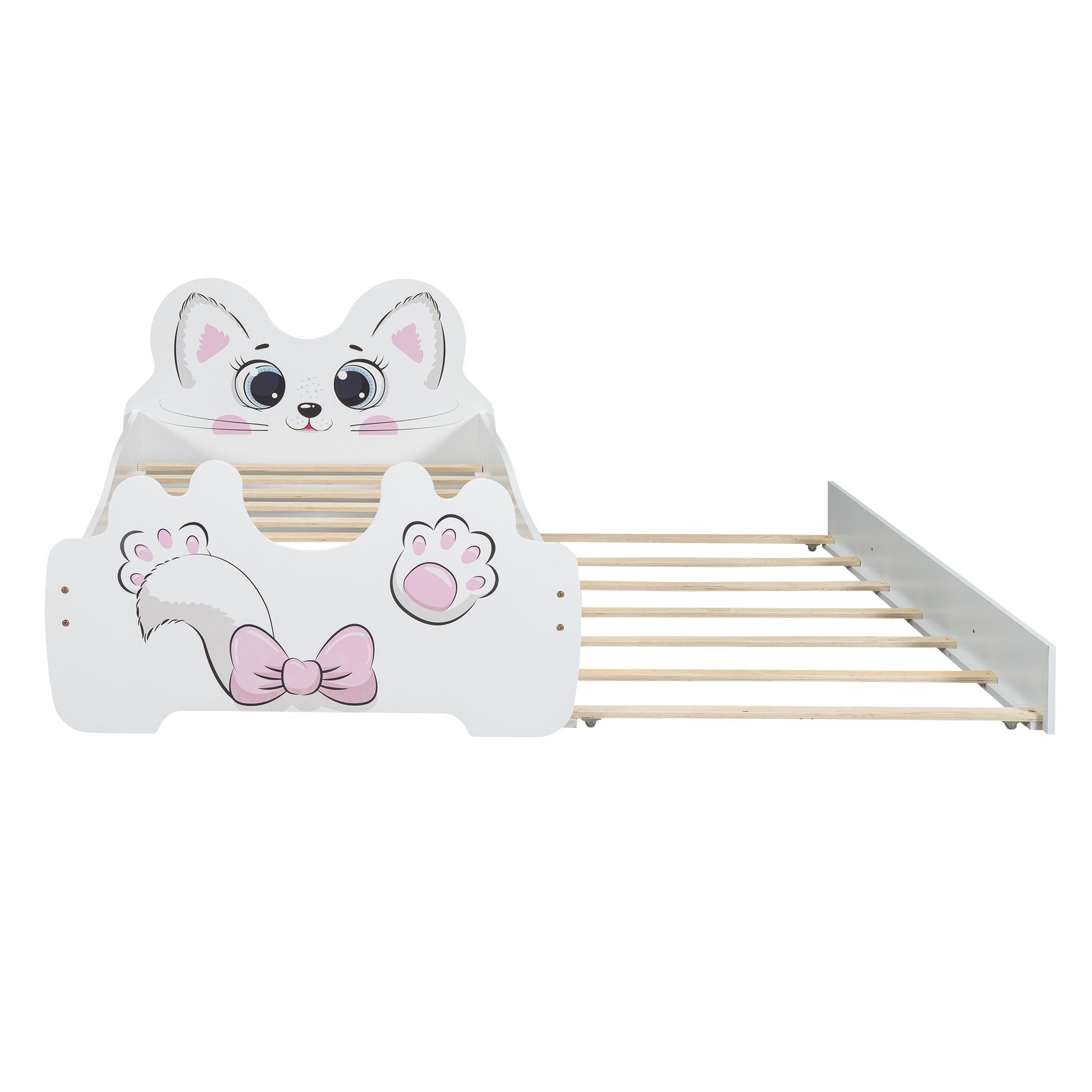 Cartoon Twin Size Platform Bed With Trundle, White Twin Antique White Mdf Lvl