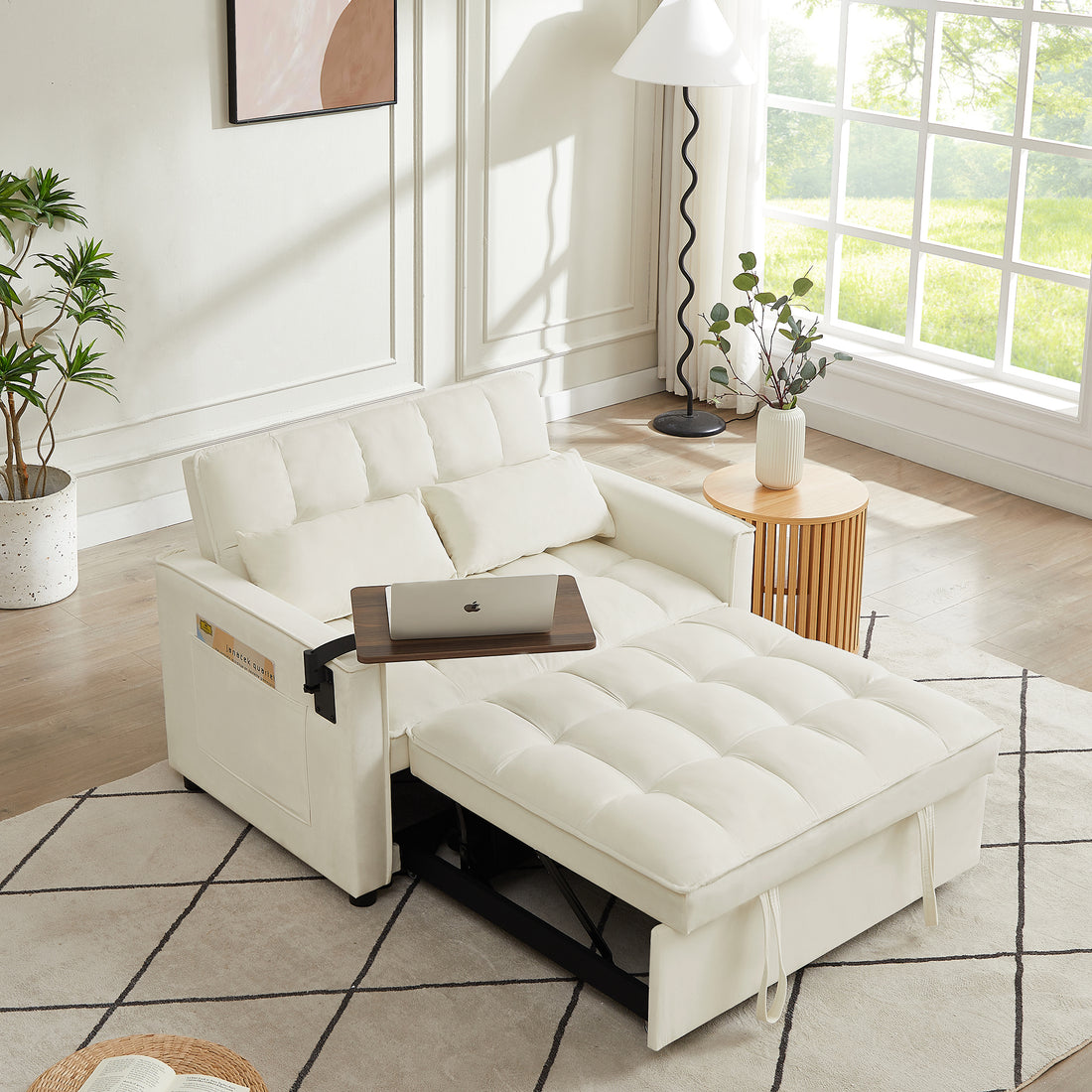 Cream White Velvet Loveseat Sofa Bed Cream White Wood Tufted Back Square Arms Foam Velvet 2 Seat