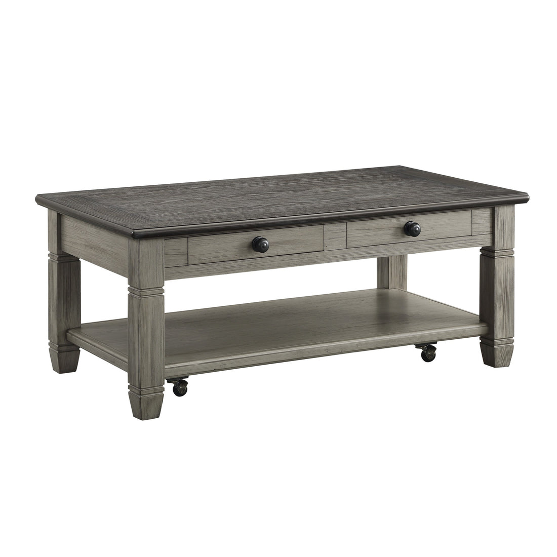 Coffee And Antique Gray Finish 1Pc Cocktail Table With Casters 2 Drawers Bottom Shelf Wooden Living Room Furniture Antique Gray Primary Living Space Casual,Contemporary Drawers Rectangular Coffee & End Tables Wood