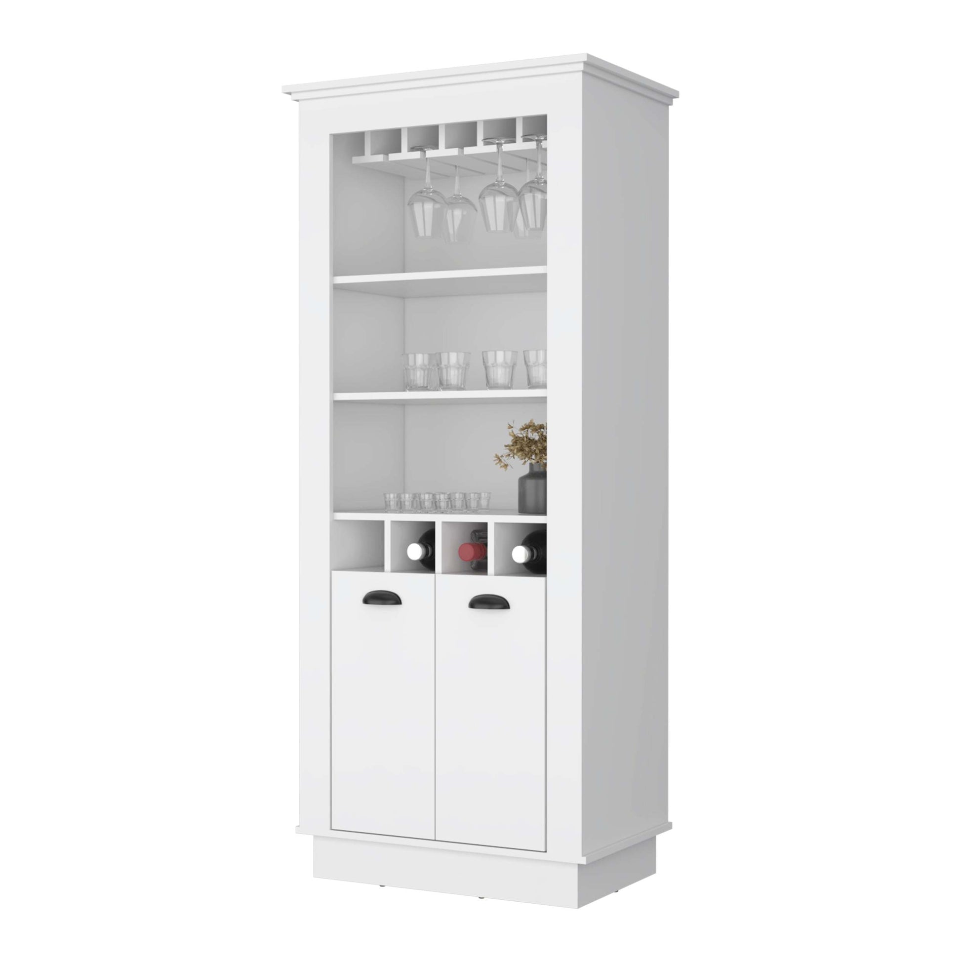 White 4 Built In Wine Rack Bar Cabinet 3 4 Shelves White White Primary Living Space Shelves Included Wood