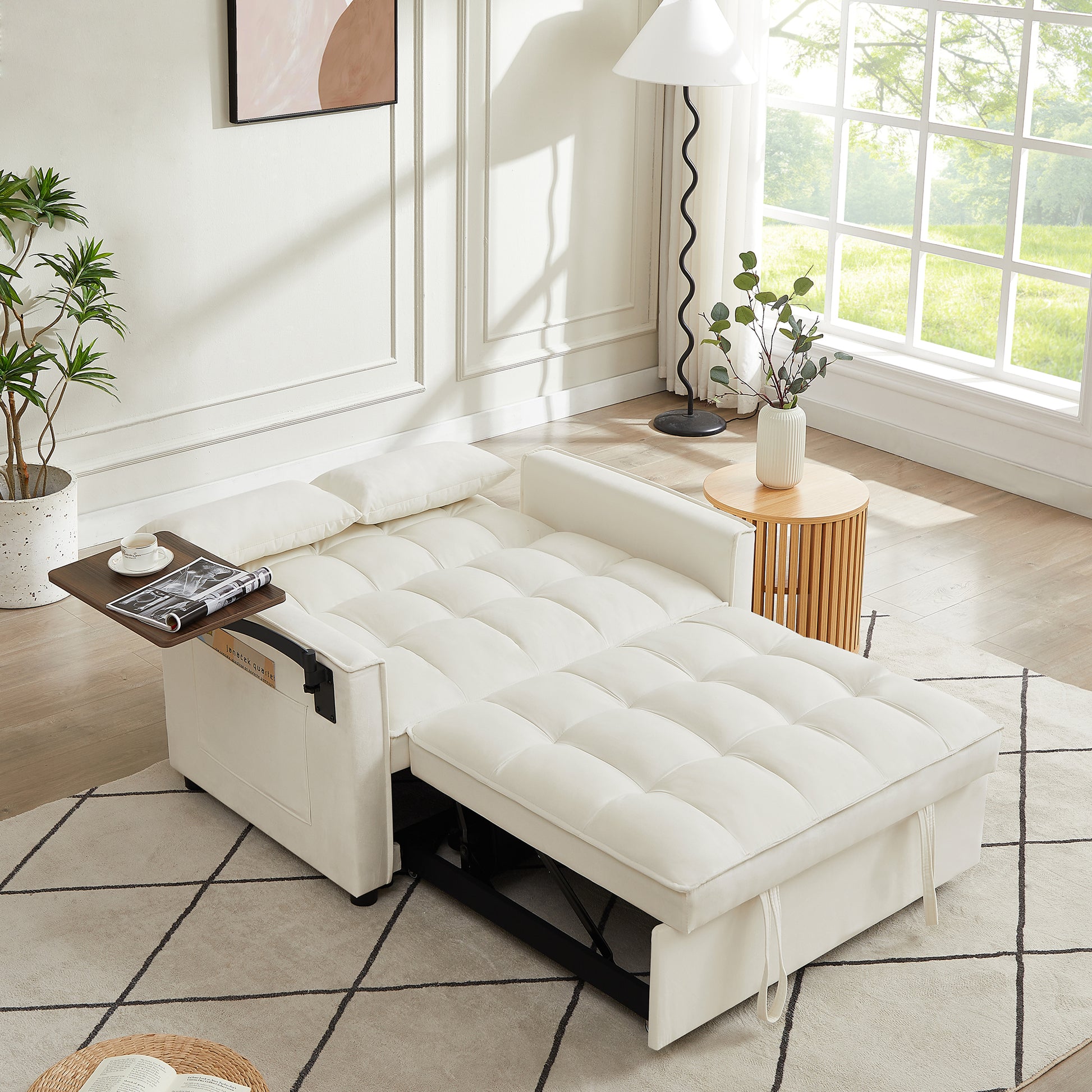 Cream White Velvet Loveseat Sofa Bed Cream White Wood Tufted Back Square Arms Foam Velvet 2 Seat