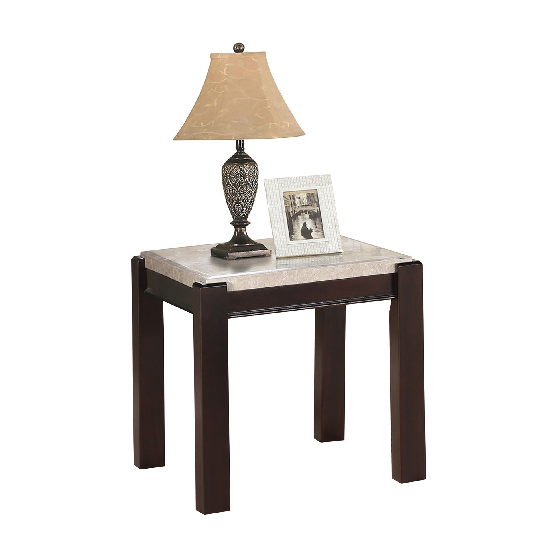 Genuine Marble Top End Table Dark Cherry Finish Wood Frame Contemporary Living Room Furniture 1Pc Side Table Cherry Primary Living Space Contemporary,Transitional Coffee & End Tables Marble