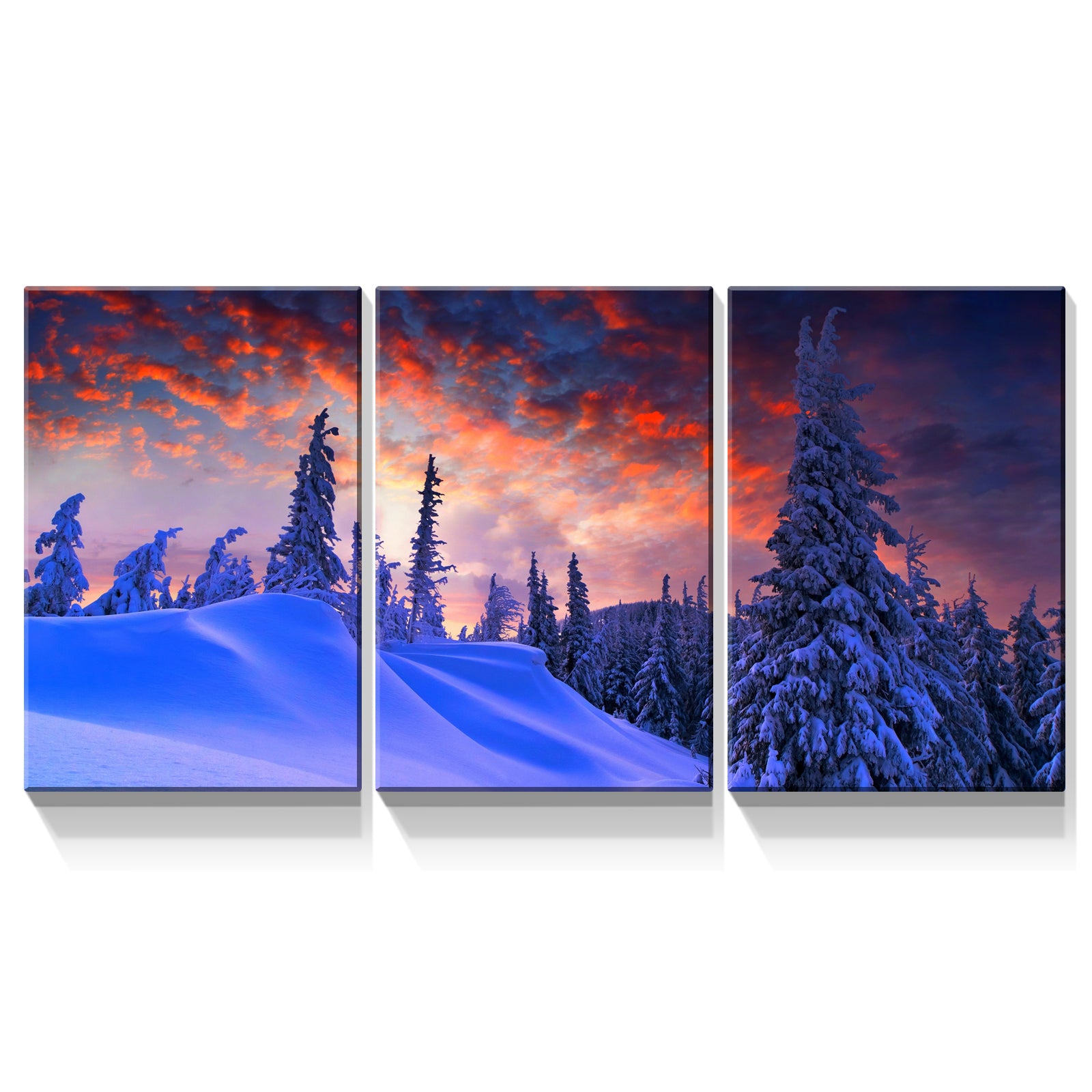 3 Panels Framed Winter Forest Canvas Wall Art Decor,3 Pieces Mordern Canvas Decoration Painting For Office,Dining Room,Living Room, Bedroom Decor Ready To Hang Rectangle Framed Multicolor Oversized 41In Canvas Nature Scenes