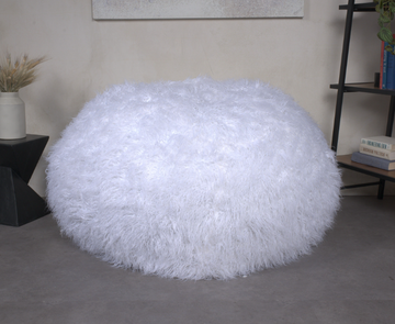 Mahin 5 Foot Rounded Faux Fur Bean Bag, White White Faux Fur