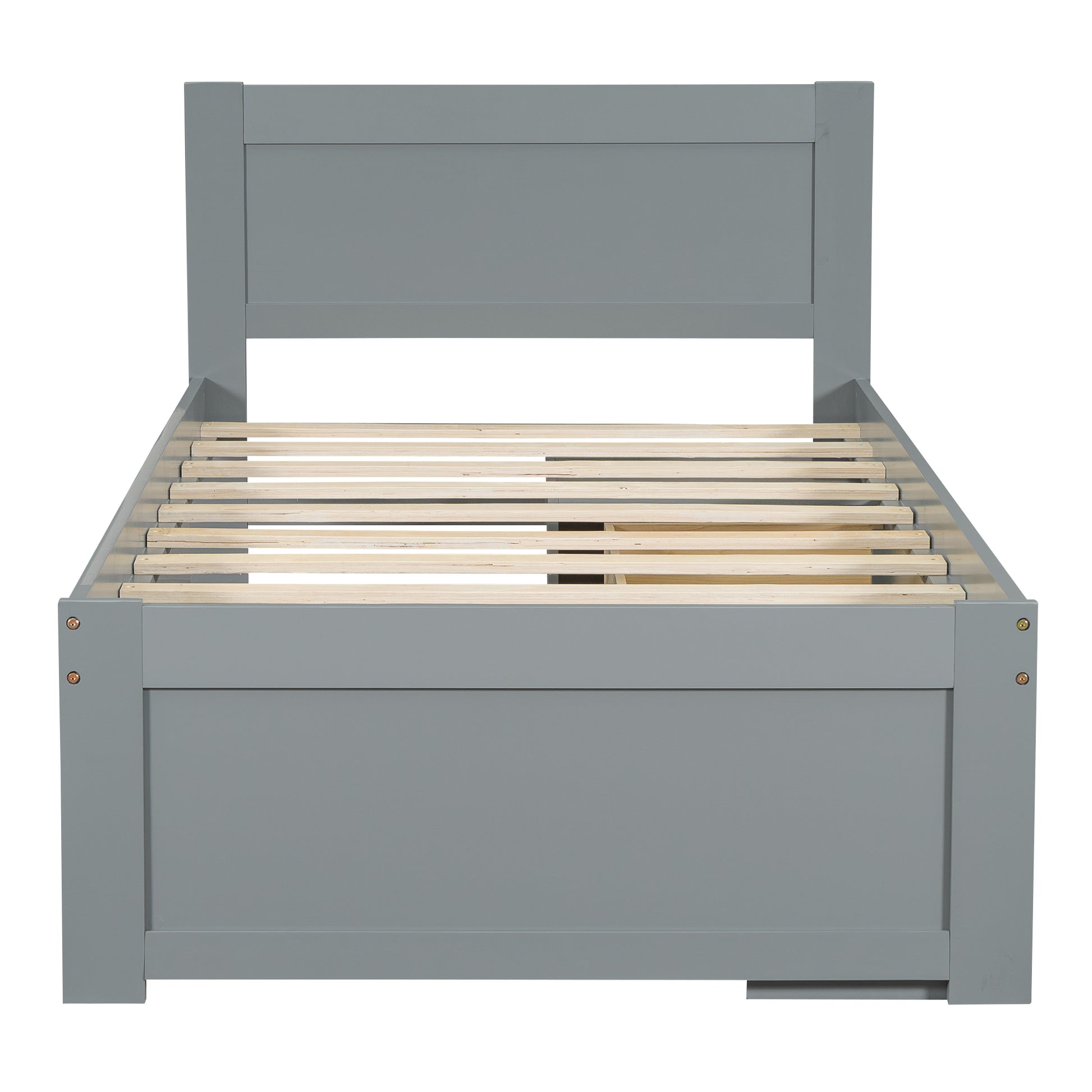 Twin Size Platform Bed With Drawer And Two Shelves, Gray Expected Arrival Time: 10.28 Twin Antique Gray Mdf Lvl