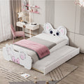 Cartoon Twin Size Platform Bed With Trundle, White Twin Antique White Mdf Lvl